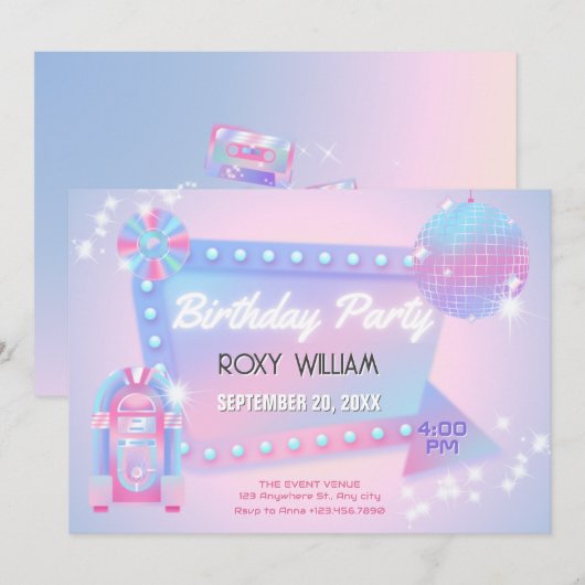 Invitation Anniversaire de la discothèque rétro holo (Devant / Derrière)