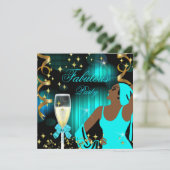 Invitation Anniversaire de la Diva au Glitter Bleu Turquoise (Debout devant)