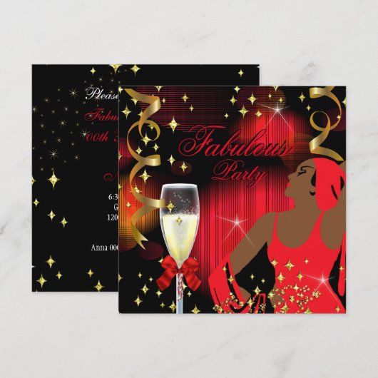 Invitation Anniversaire de la Diva au Glitter Rouge Fabuleux (Devant / Derrière)