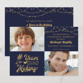 Invitation Anniversaire de la fabrication 2 Photos Marine Or (Devant / Derrière)