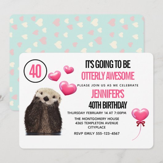 Invitation Anniversaire de la faune d'adorable loutre avec de (Devant / Derrière)