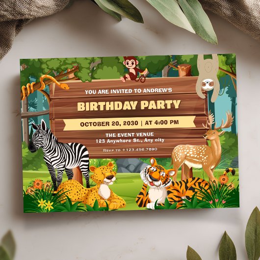 Invitation anniversaire de la faune du zoo Safari