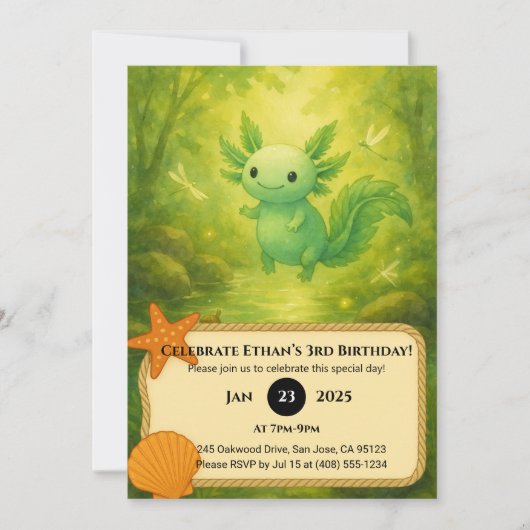 Invitation Anniversaire de la Fée de la Forêt Axolotl (Devant)