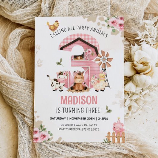 Invitation ANNIVERSAIRE DE LA FERME Animaux de la ferme 3e in