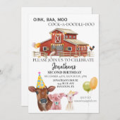 Invitation Anniversaire de la ferme Aquarelle de vache Grange (Devant / Derrière)