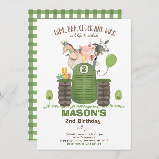 Invitation Anniversaire de la ferme Boy Old MacDonald Barnyar (Devant / Derrière)