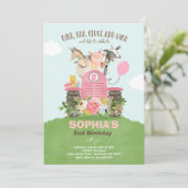 Invitation Anniversaire de la ferme Pink Old MacDonald Barnya (Debout devant)