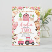 Invitation Anniversaire de la ferme pour filles, animaux de f (Debout devant)