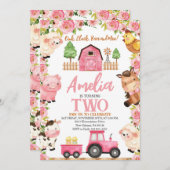 Invitation Anniversaire de la ferme pour filles, animaux de f (Devant / Derrière)
