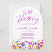 Invitation Anniversaire de la fête Boho violet Fleur sauvage  (Devant)