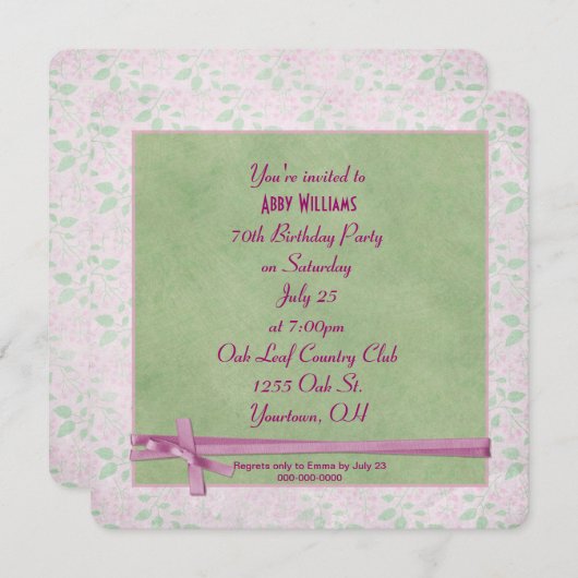 Invitation Anniversaire de la fête Bow (Devant / Derrière)