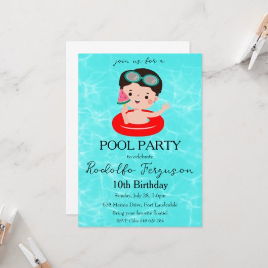 invitation anniversaire de la fête de la piscine d (Devant/Arrière en situation)