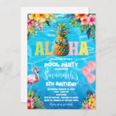 Invitation Anniversaire de la fête de la piscine d'Aloha (Devant / Derrière)