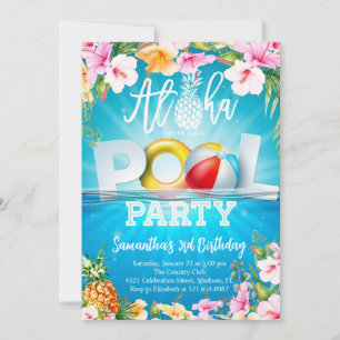 Invitation Anniversaire de la fête de la piscine d'Aloha
