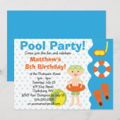 Invitation Anniversaire de la fête de la piscine du garçon su (Devant / Derrière)