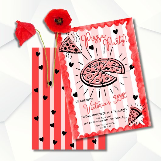 Invitation Anniversaire de la fête de la pizza dessinée à la 