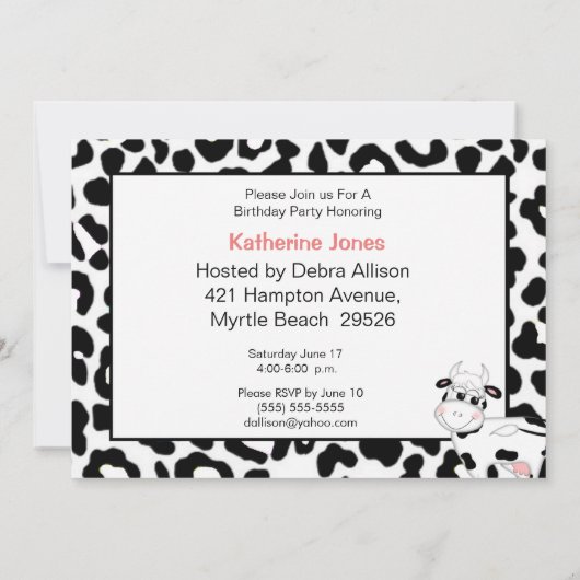 Invitation Anniversaire de la fête de la vache (Dos)