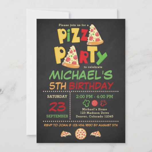 Invitation Anniversaire de la fête de pizza de tab (Devant)