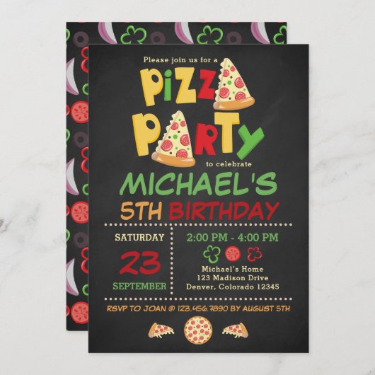 Invitation Anniversaire de la fête de pizza de tab (Devant / Derrière)
