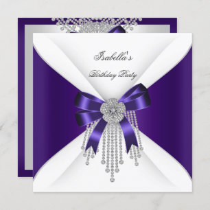 Invitation Anniversaire de la fête de violet Bow argent diama