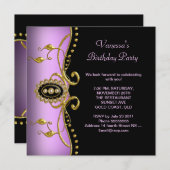 Invitation Anniversaire de la fête d'or noir Lilac rose (Devant / Derrière)