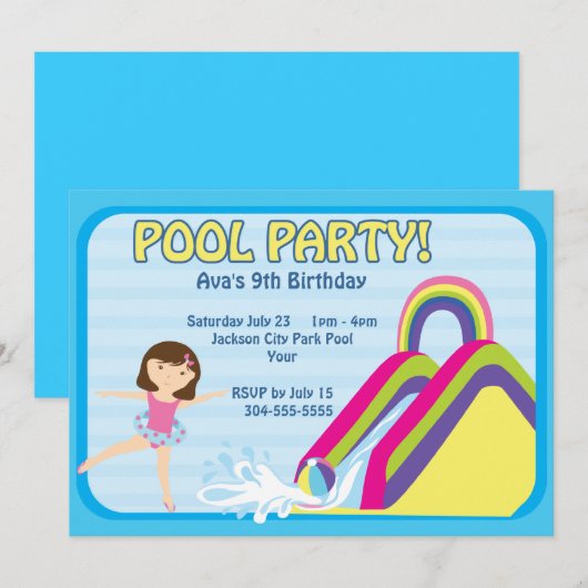 Invitation Anniversaire de la fête du pool personnalisable (Devant / Derrière)