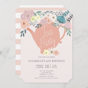 Invitation Anniversaire de la Fête du Thé Rose Floral