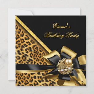 Invitation Anniversaire de la fête Gold Black Leopard Image