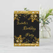 Invitation Anniversaire de la fête Gold Diamant noir floral (Debout devant)
