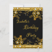 Invitation Anniversaire de la fête Gold Diamant noir floral (Devant)