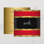 Invitation Anniversaire de la fête Gold Rouge Noir (Devant / Derrière)