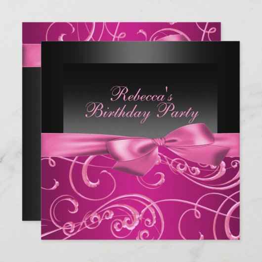 Invitation Anniversaire de la fête rose (Devant / Derrière)