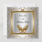 Invitation Anniversaire de la fête Silver White Gold Butterfl (Devant)