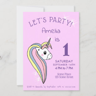 Invitation Anniversaire de la fille à la licorne rose pâle