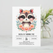 Invitation Anniversaire de la fille au raton laveur enchantée (Debout devant)