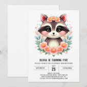 Invitation Anniversaire de la fille au raton laveur enchantée (Devant / Derrière)