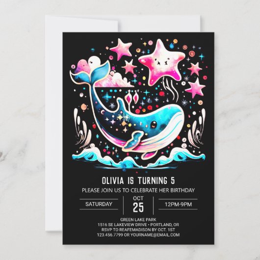 Invitation Anniversaire de la fille baleine rose (Devant)