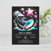 Invitation Anniversaire de la fille baleine rose (Debout devant)