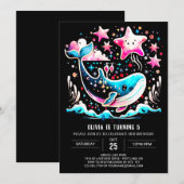 Invitation Anniversaire de la fille baleine rose (Devant / Derrière)