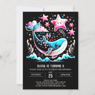Invitation Anniversaire de la fille baleine rose