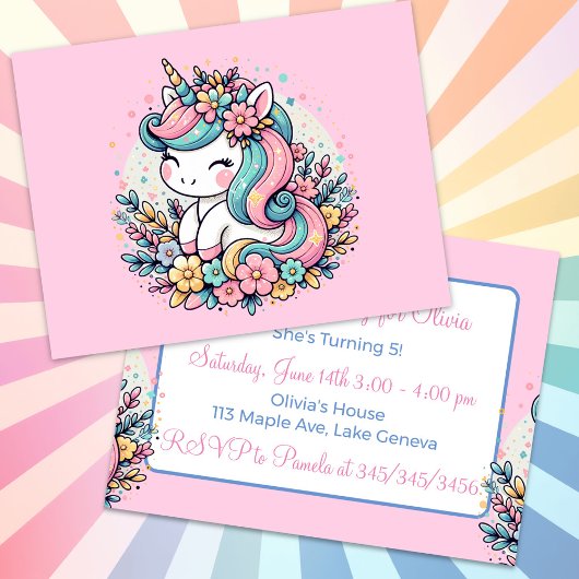 Invitation Anniversaire de la fille de la licorne