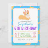 Invitation Anniversaire de la fille de la licorne, Corgi Part (Devant)