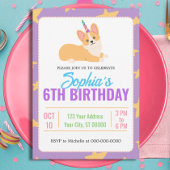Invitation Anniversaire de la fille de la licorne, Corgi Part