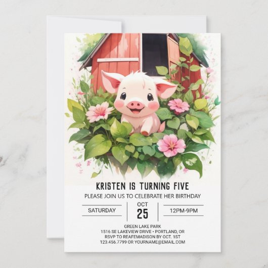 Invitation Anniversaire de la fille de saumons doux de Piglet (Devant)