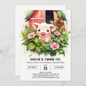 Invitation Anniversaire de la fille de saumons doux de Piglet (Devant / Derrière)