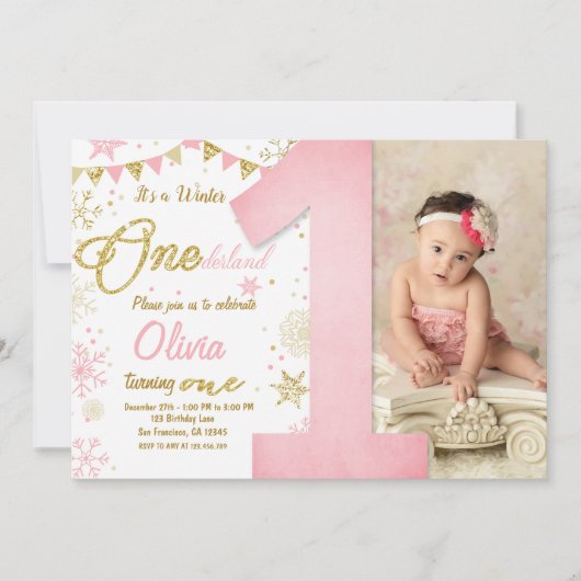 Invitation Anniversaire de la Fille des Flammes de neige rose (Devant)
