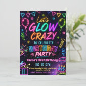 Invitation Anniversaire de la fille folle de Glow (Debout devant)