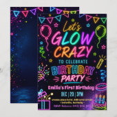 Invitation Anniversaire de la fille folle de Glow (Devant / Derrière)