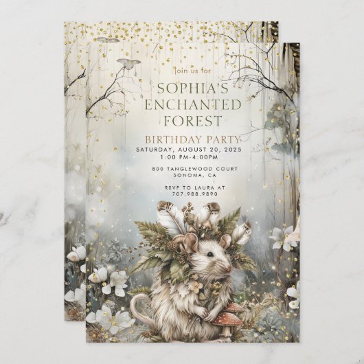 Invitation Anniversaire de la Fille forestière enchantée (Devant / Derrière)