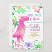 Invitation Anniversaire de la fille Hot Pink Dinos (Devant)